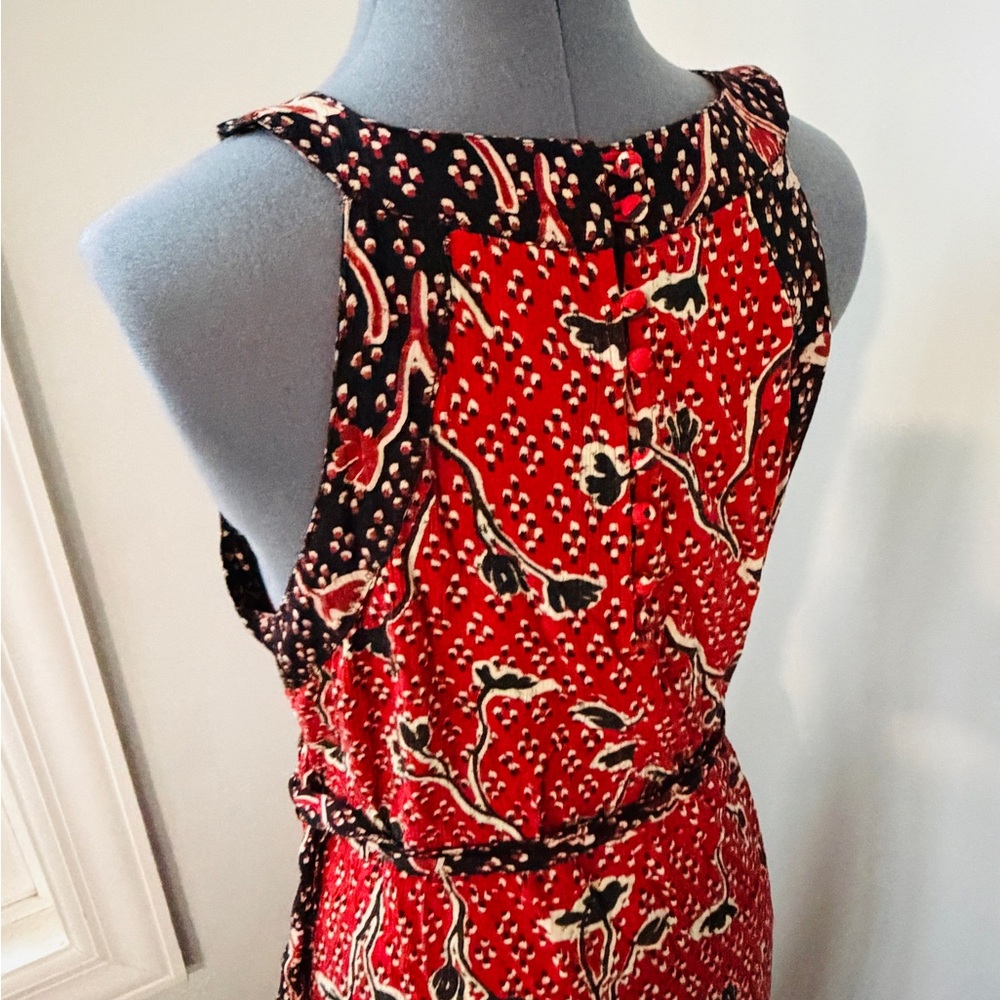 Fat Face Size 12 Red Floral Boho Belted Maxi Sleeveless Dress - Picture 8 of 12